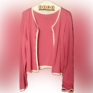 Henri Bendel 100% Cotton Pink Sweater Set L